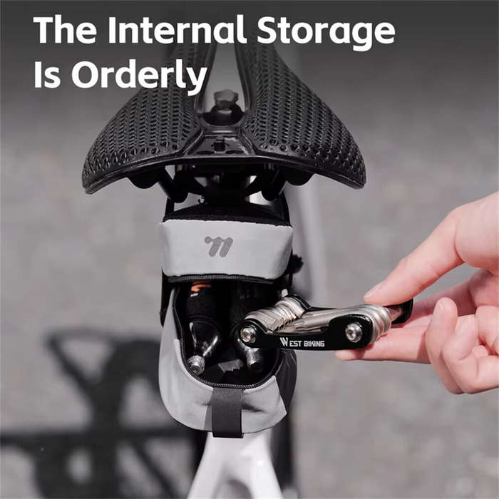 Grey - WEST BIKING 0.4L Reflective Bicycle Saddle Bag Mini Lightweight Portable Zipper Bike Bag Tail