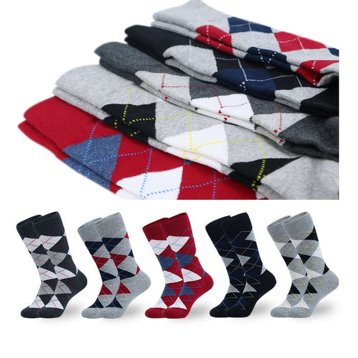 #01 - 5 Pairs Men's Dress Crew Socks Fashion Colorful Gentleman's Socks Comfy Cotton Long Socks, Arg