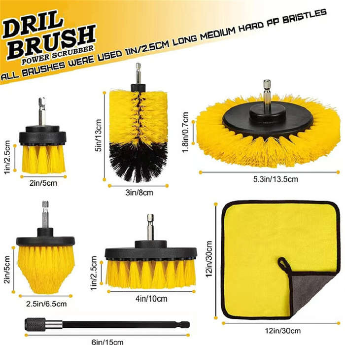 Yellow - 7PCS Set of Drill Brush Cleaning Set Multiple Sizes Nylon Bristles Attachments Extension Ro