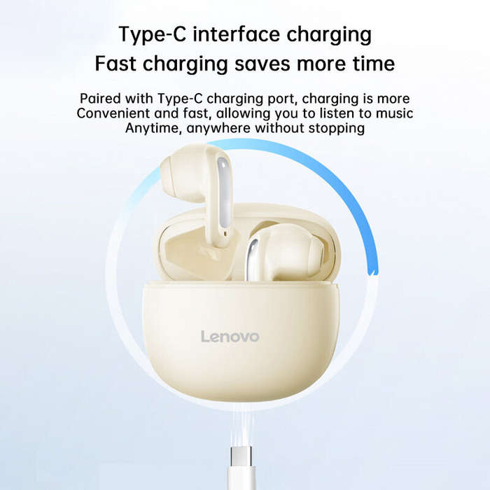 White - Lenovo EA140 TWS Earbuds Wireless bluetooth 5.4 Earphone 10mm Diaphragm AI Call Noise Reduct