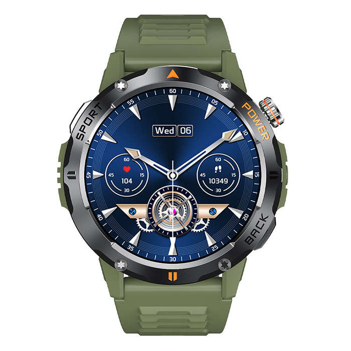 Black - YK06 1.53inch HD Screen LED Flashlight Compass 40 Days Battery Life bluetooth Call Heart Rat