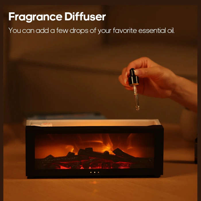 Black - Kinscoter Fireplace Air Humidifier Waterless 150ml Water Tank Auto-Off Aroma Essential Oil D