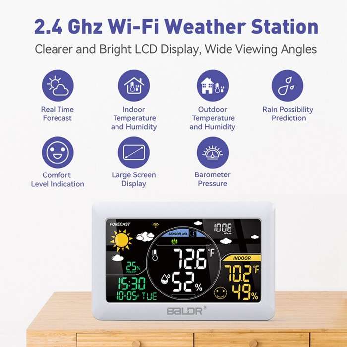 With Three Sensors - BALDR Wifi Weather Station Alarm Clock Wireless Indoor Outdoor Thermometer Fore