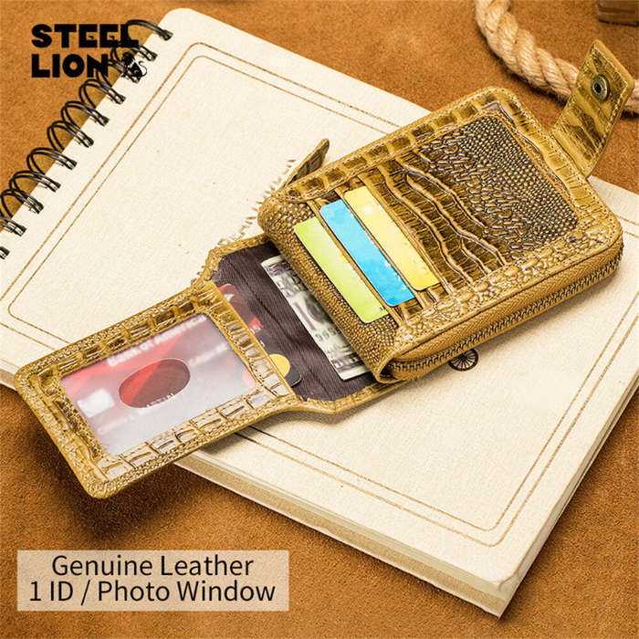 Black - Ekphero Mens Wallet Genuine Leather Crocodile Pattern Short Coin Purse Luxurious High-Qualit