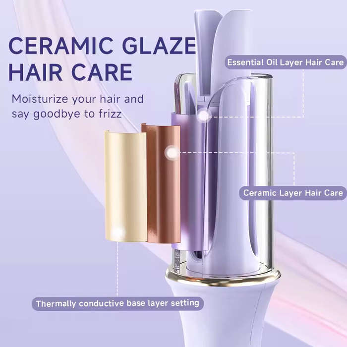 Purple - 28mm Professional Automatic Ceramic Curling Iron 3 Temperature Settings 5-Second Preheat An