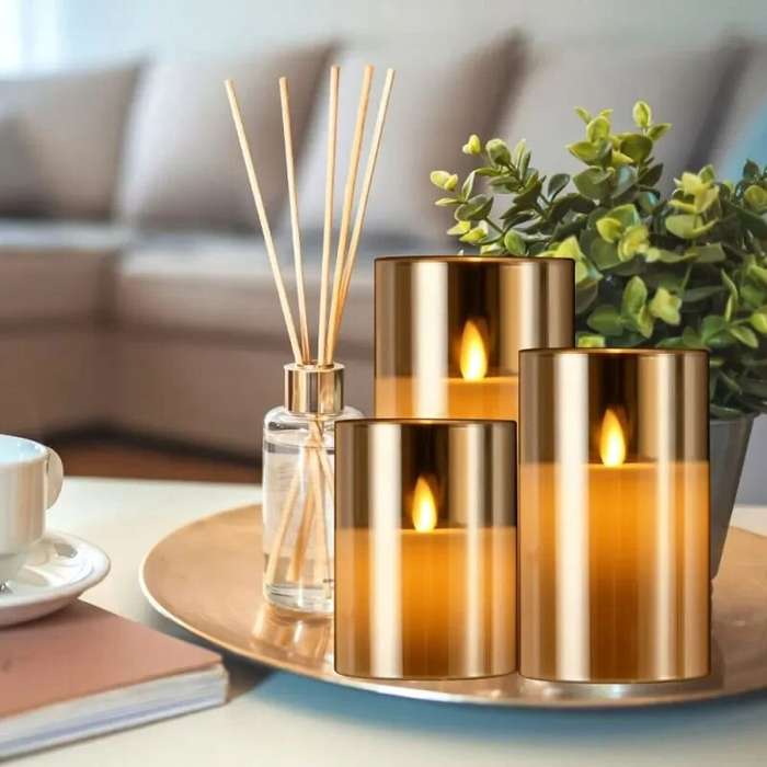 Brown - 3Pack LED Battery Operated Decorative Light Remote Control Flameless Candles for Bedroom and
