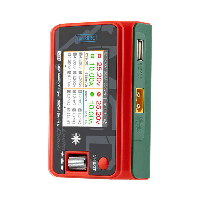 Xmas Red - ToolkitRC M6D Xmas Limited Edition 500W 15A DC Dual Channel with 2.4 Inch IPS LCD Screen