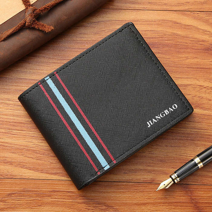 Coffee - Men's Short Thin Wallet Soft Leather Multi-Card Slots Coin Purse Cross Pattern Horizontal S