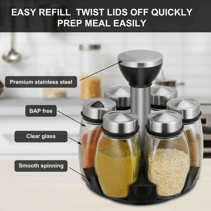 #2 - 7Pcs Set Rotating Base Spice Seasoning Jar Set Kitchenware Creative Multifunctional Rotating Gl
