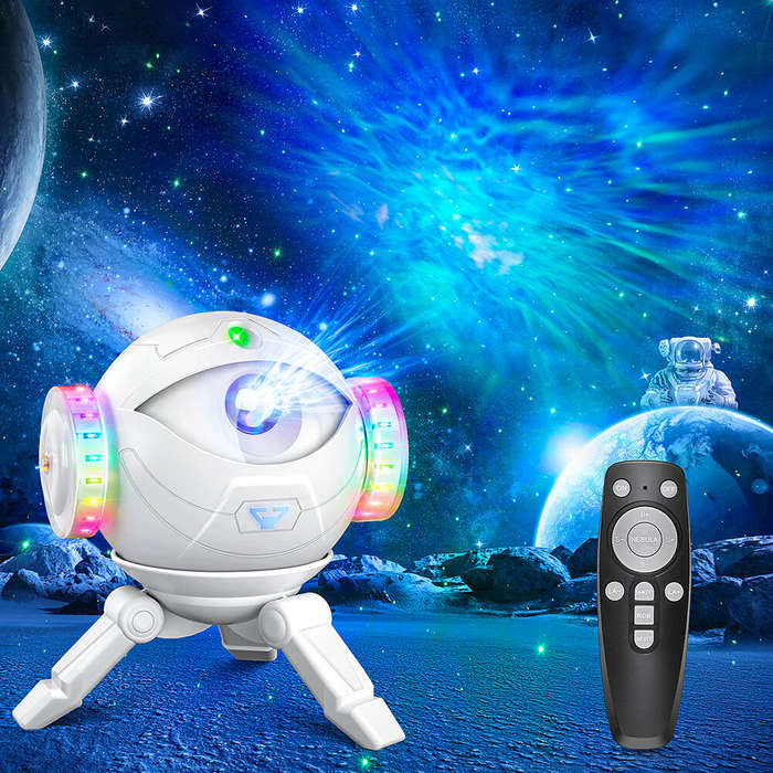 White - LED Astronaut Galaxy Projector Lamp 360 Rotating Starry Sky Light with 7 Nebula Effects Remo