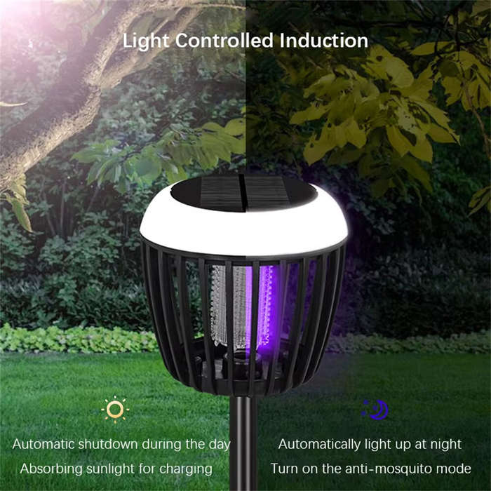 Black - LED Solar Mosquito Killer Lawn Light Waterproof Outdoor Bug Zapper with UV Light 3 Modes Saf