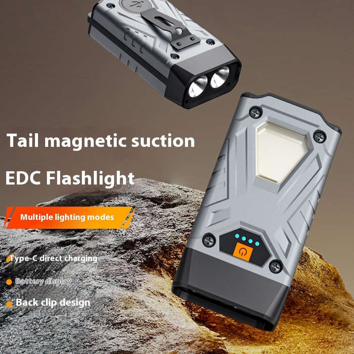 Gray - Bikight SD12 Dual Light LED Keychain Flashlight With COB Sidelight Multifunctional Clip Headl