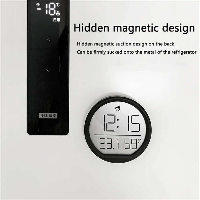 Black - Thin Magnetic Digital LED Wall Clock with Large LCD Display Date Temperature Humidity USB Po