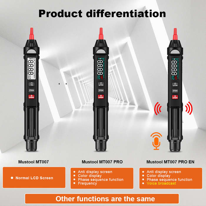 MUSTOOL MT007/MT007 Pro/MT007 Pro-EN True RMS Digital Multimeter + Voltage Test Pen +Phase Sequences