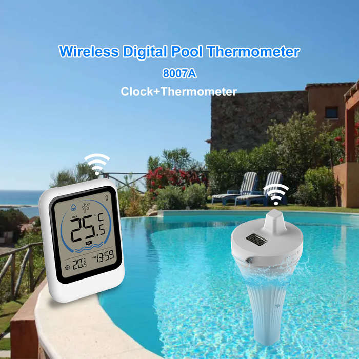 White - MK8007A Wireless Digital Pool Thermometer Floating Sensor LCD Display Indoor Outdoor Water T