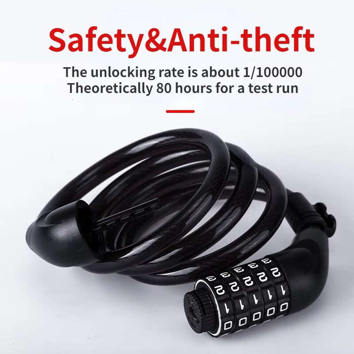 Black - XANES Bike Lock Steel Password Lock Five-digit Code Anti-theft 120CM Portable Safety Cable L