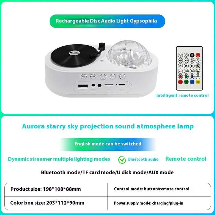 White - Elfeland LED Rechargeable Aurora & Starry Sky Projector Lamp Dreamy Starlight Night Light Wi