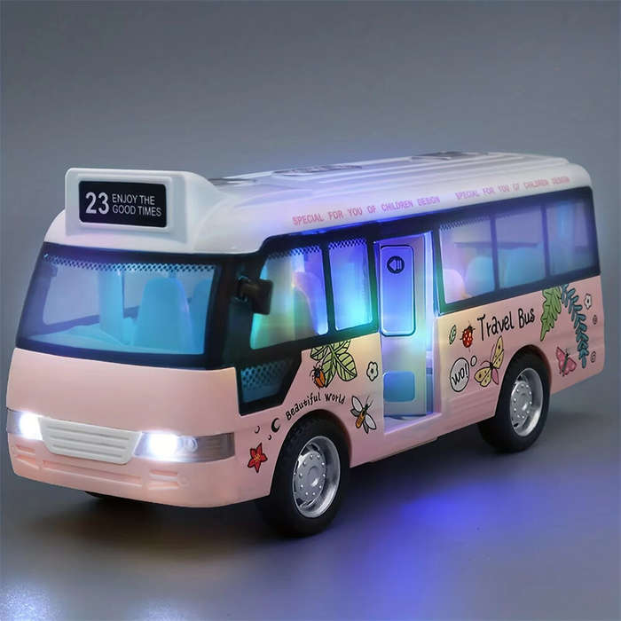 Blue - Children's Inertia Toy Car Route 23 City Bus School Bus Model with Sound Light Music Openable