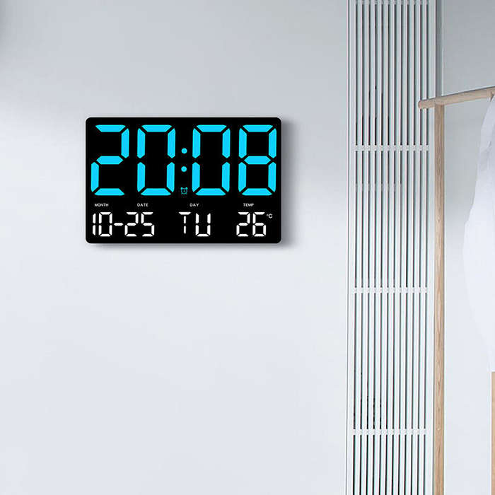 Red - AGSIVO Large Digital Wall Clock Alarm Clock Large LED Display with Remote Control / Adjustable