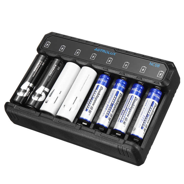 Black - Astrolux NC08 8 Slot Intelligent Type-C 2A Charger For 1.2V Ni-MH/Ni-Cd AA AAA 1.5V Li-ion 1
