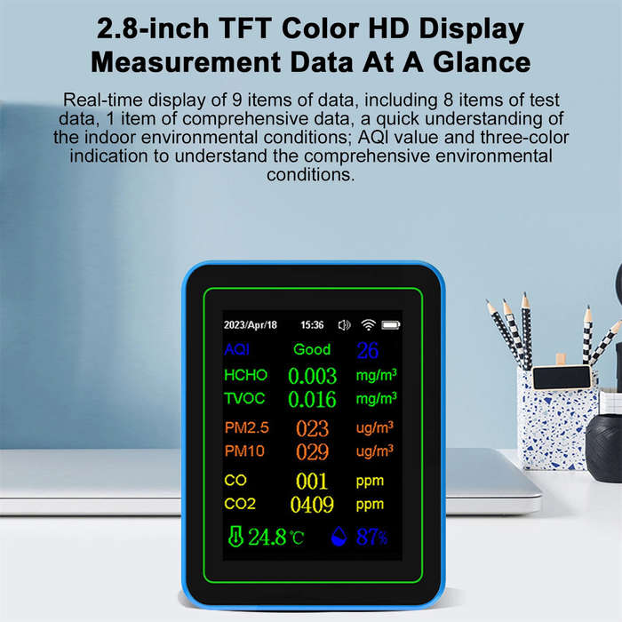 White - ZN-MT28 12-in-1 Air Quality Detector WiFi Carbon Dioxide Monitor PM2.5 PM10 TVOC HCHO CO CO2