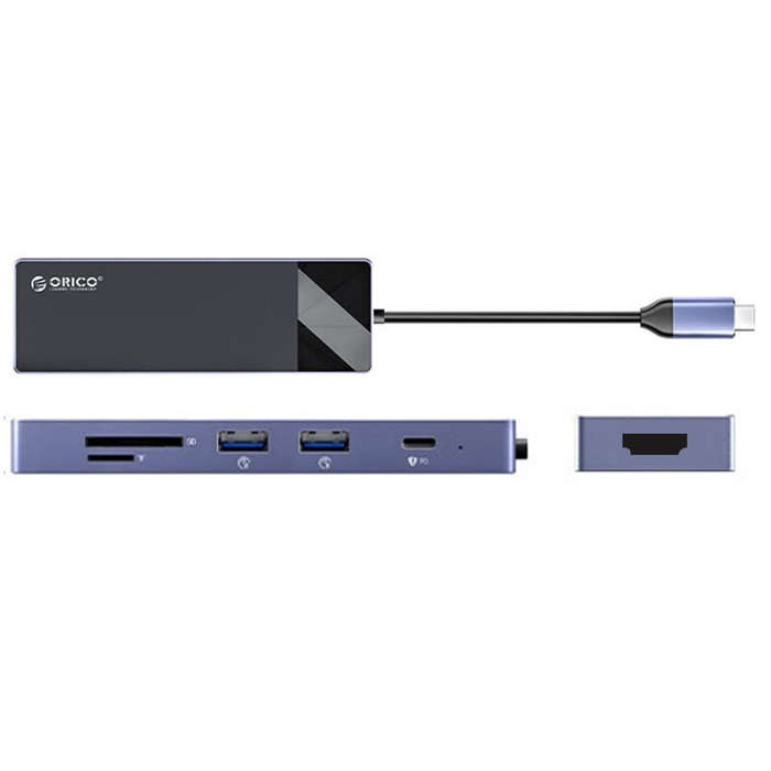 Black - Orico 10-in-1 Type-C Docking Station with USB3.0*4 / PD USB-C*2 / HD*1 / RJ45*1 / SD&TF Card
