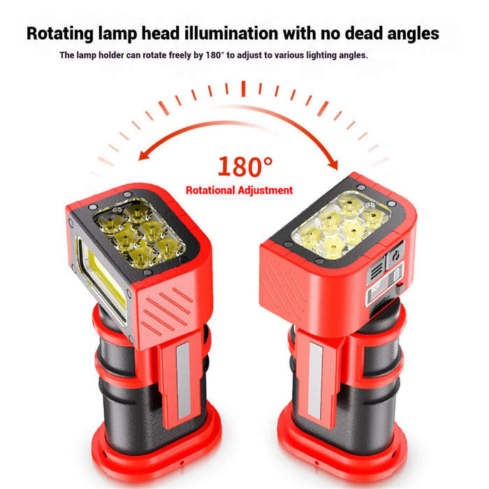 Orange - Portable Magnetic Waterproof Work Light Type-C Rechargeable LED Flashlight with Digital Dis