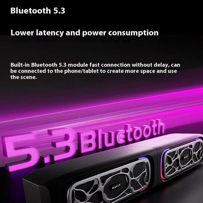 Electroplating Black - Havit M21 Wired Speaker Desktop Computer Soundbar Dual 66mm Speakers 360 Surr