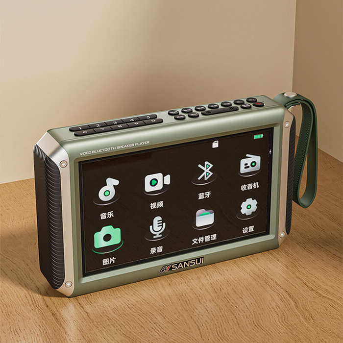 Black - SANSUI F53 Wireless bluetooth Speaker 4.3-inch LED Display Radio Portable FM Radio Support T