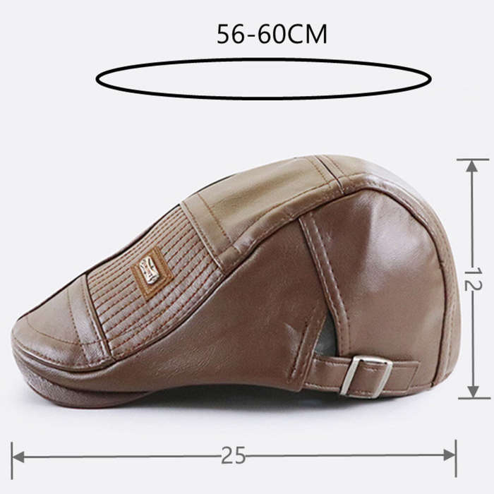 Dark Brown - Collrown Beret Mens Adjustable PU Leather Flat Cap Stitch Newsboy Cap Driving Fishing C