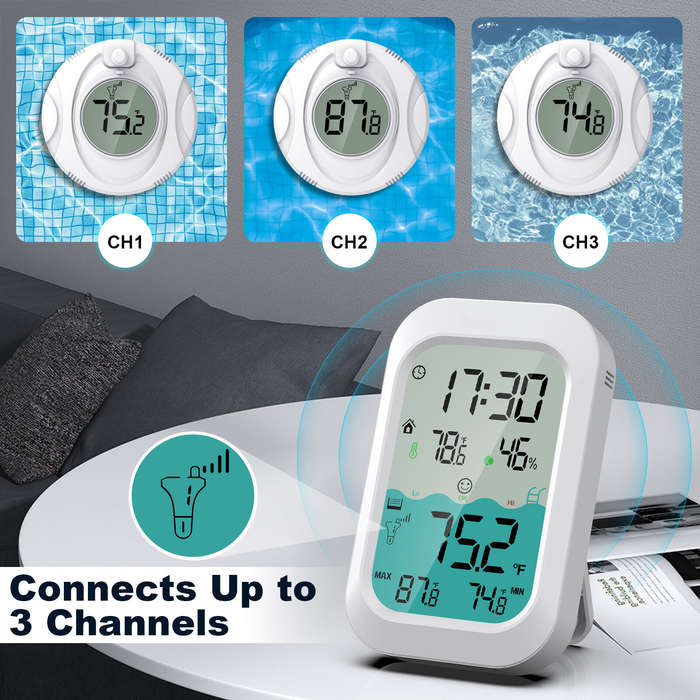 White - MESTEK CP02 Wireless Floating Thermometer Pool Water Temperature Monitor 500ft Range LED Bac