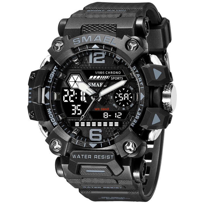 Blue - SMAEL Men LED Luminous Waterproof Sports Digital Dual Display Watch Multifunctional Outdoor C