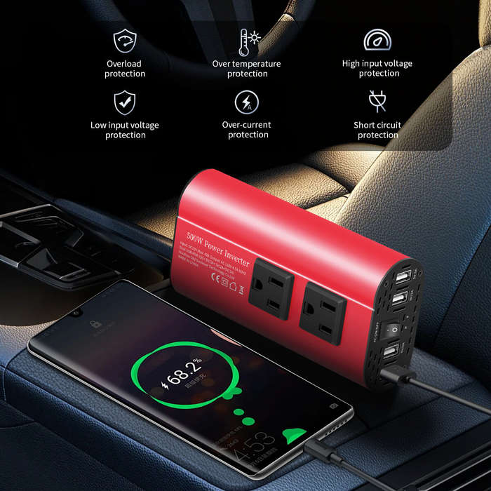 US Plug - 12V to 220V Car Inverter Modified Sine Wave Car Power Converter 500W Peak Power Quick and