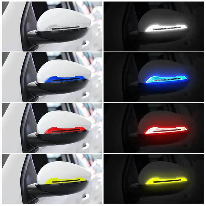 Red - 2pcs 3D Car Bumper Reflective Strips Car Rearview Mirror Stickers Safety Reflective Stickers R