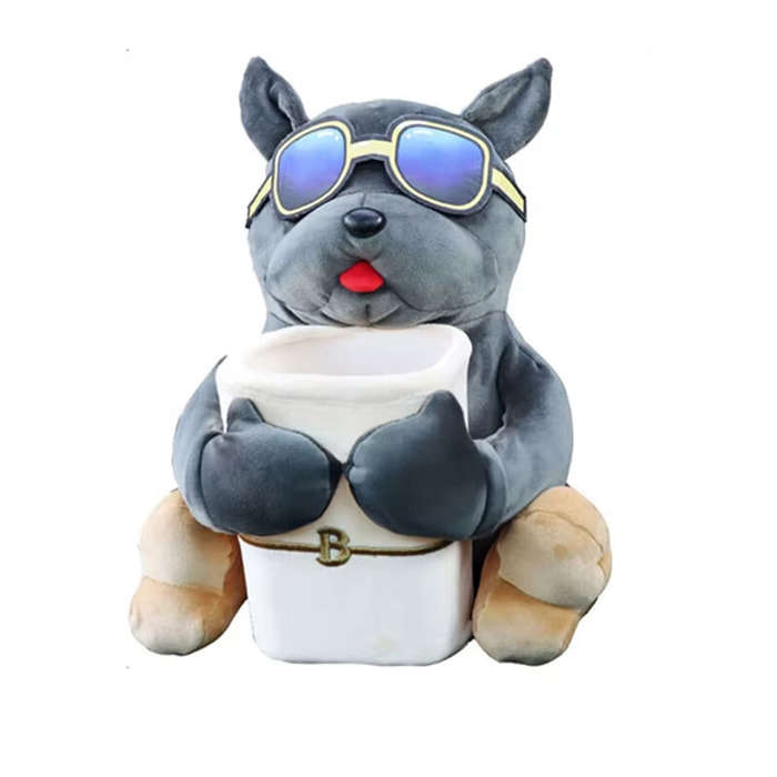Grey - 2 in 1 Car Mounted Tissue Box Cartoon Plush Doll Auto Armrest Box Hanging Paper Drawer Storag