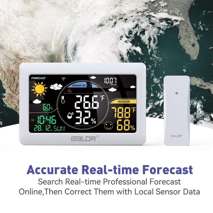 With Three Sensors - BALDR Wifi Weather Station Alarm Clock Wireless Indoor Outdoor Thermometer Fore