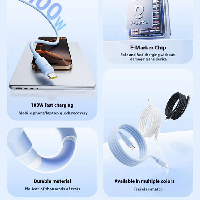 Blue - Baseus CB000179 100W Type-C to Type-C Magnetic Cable Fast Charging Data Transmission Tinned C