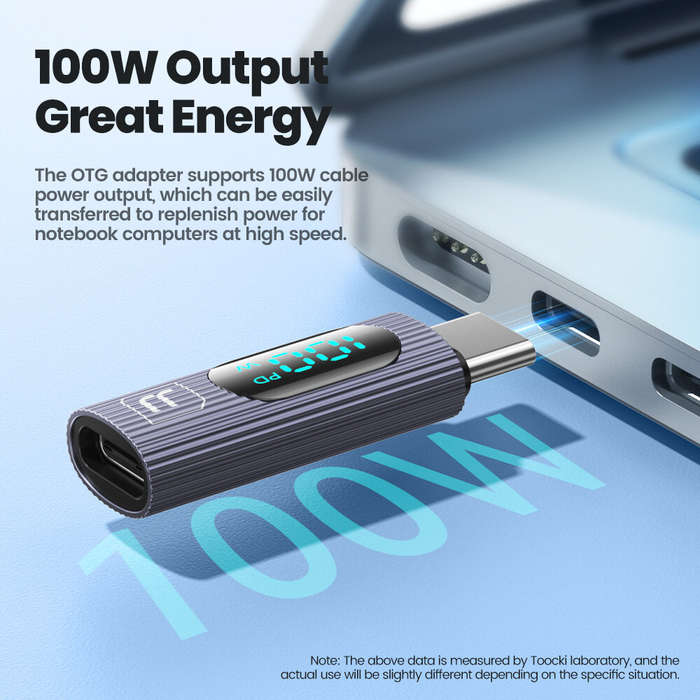 Silver - Toocki TQ-OTG07 Type-C Male to Type-C Female OTG Adapter Converter with Smart Digital Displ