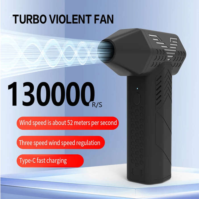 Black - High-Speed Turbofan Cordless Air Blower 130,000RPM 7500mAh Peak Battery 3 Speed Adjustable P