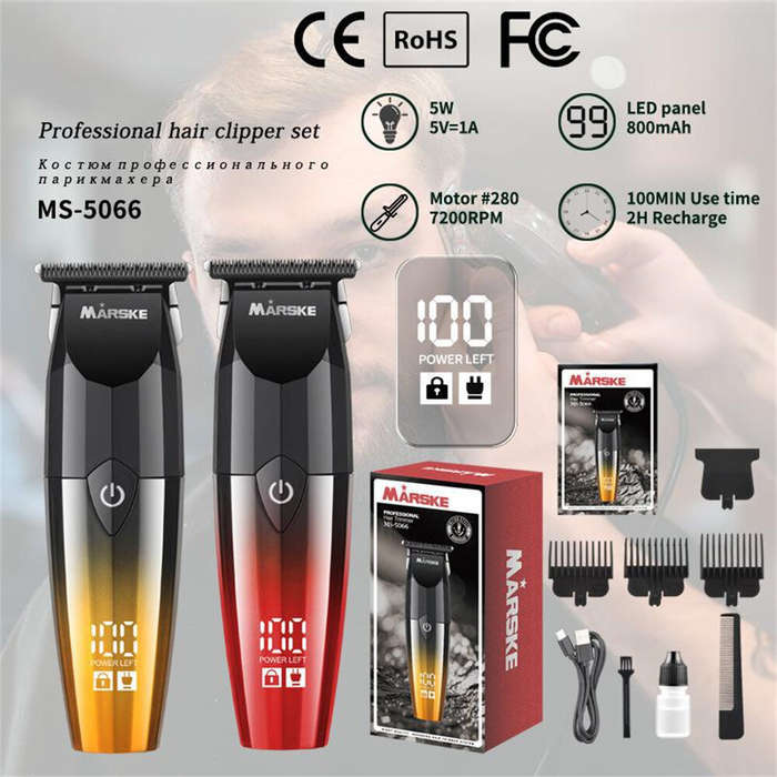 Gold - MARSKE MS-5066 Professional Hair Clipper 7200RPM Motor 800mAh Battery Cordless USB Recharge R