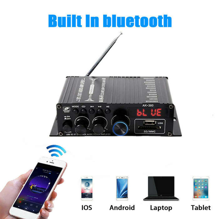 EU Plug - AirAux AK380 Wireless Amplifier 800W MAX Output 2.0 Channel Hi-Fi Class D bluetooth V5.0 R