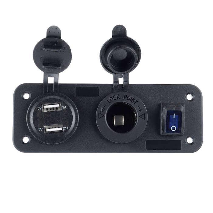3 in 1 Dual USB Charger LED Voltmeter 12V 24V Power Socket On-Off Switch Panel Black Marine Dual USB