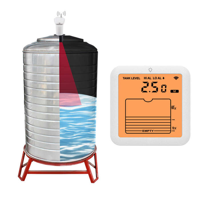 White - TS-FT007 Ultrasonic Water Level Meter with LCD Display 0.5-5M Range Wireless 100M Transmissi
