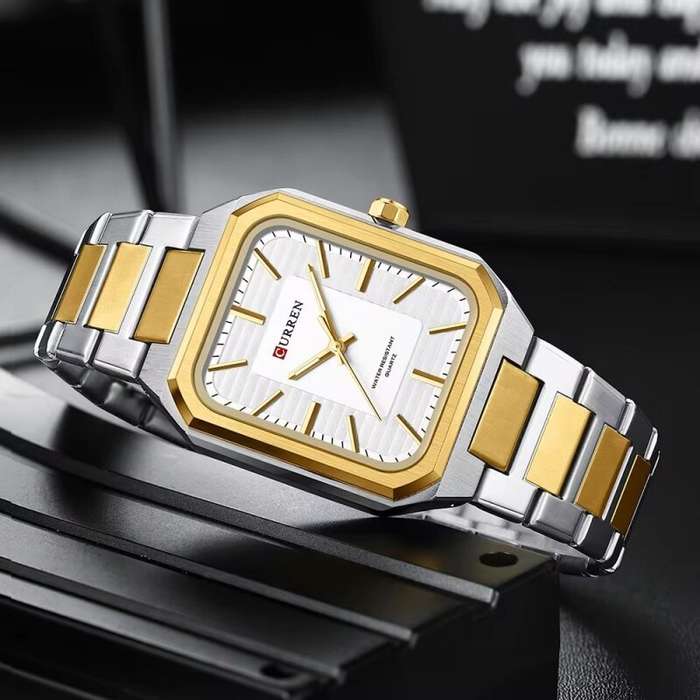 White+Gold - CURREN Fashion Rectangular Business Watches for Men Waterproof Luminous Hands Stainless
