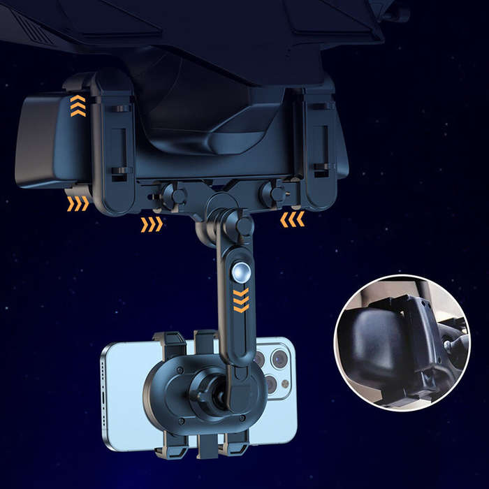 Car Rearview Mirror Bracket Extendable 360 Rotating Multifunctional Phone Mount for Navigation Rever