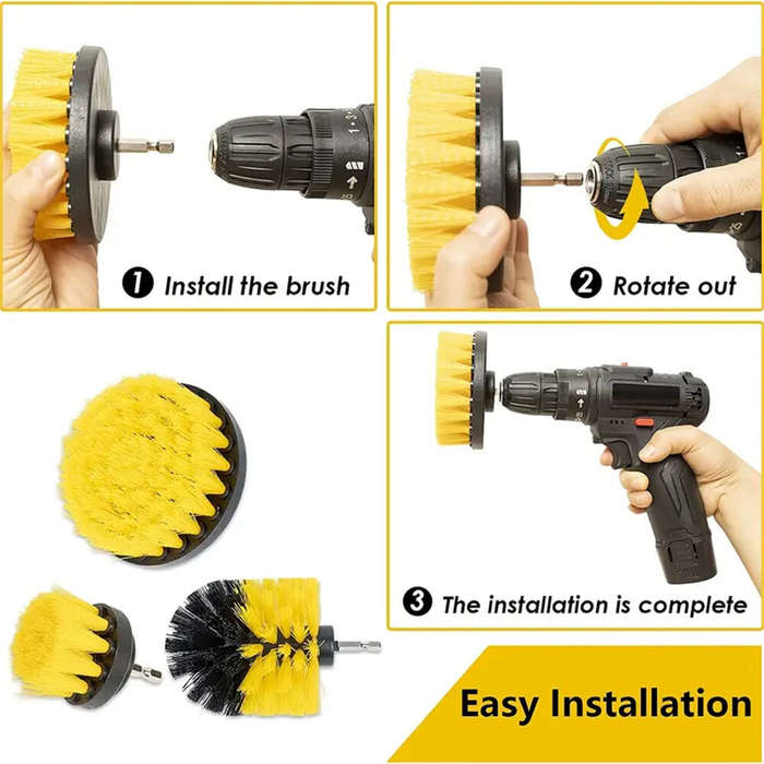 Black - 3PCS Drill Brush Set Power Scrubber Wash Cleaning Brushes Tool Kit Clean All Purpose Drill B