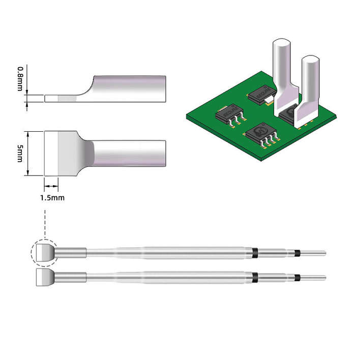 HT140-4.0KS - SEQURE 1 Pair Tweezer Tip for SQ HT140 Hot Tweezers 3.0FS & 4.0FS & 5.0FS Flat Shovel