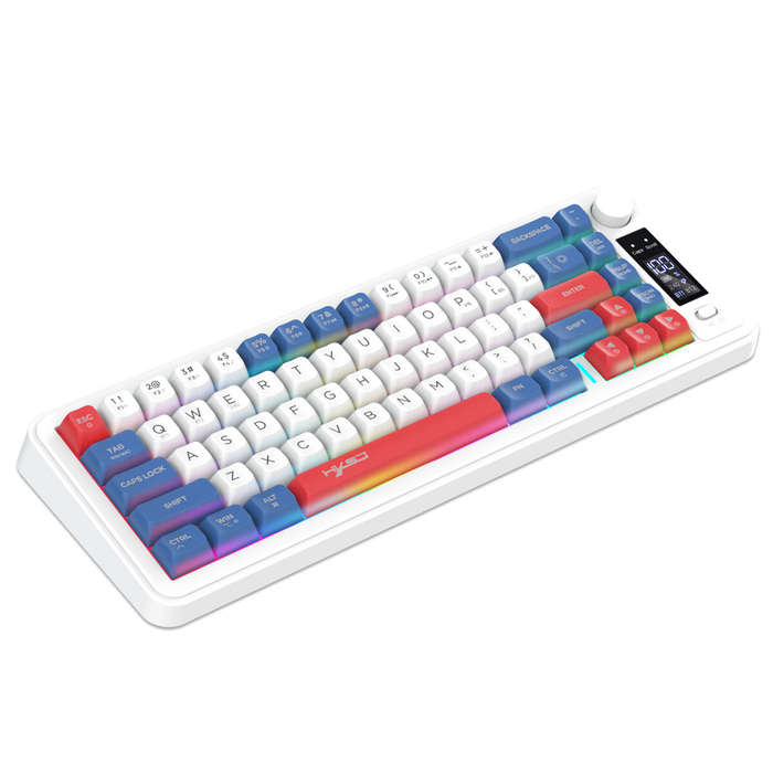 Red - HXSJ L68 Three-Mode Wireless Gaming Keyboard with Display Screen and Multimedia Knob 68-keys R