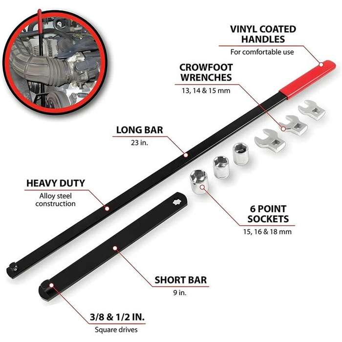 8Pcs - Automotive Belt Tensioner Adjuster Tool Kit High Strength Steel for Professional Repair