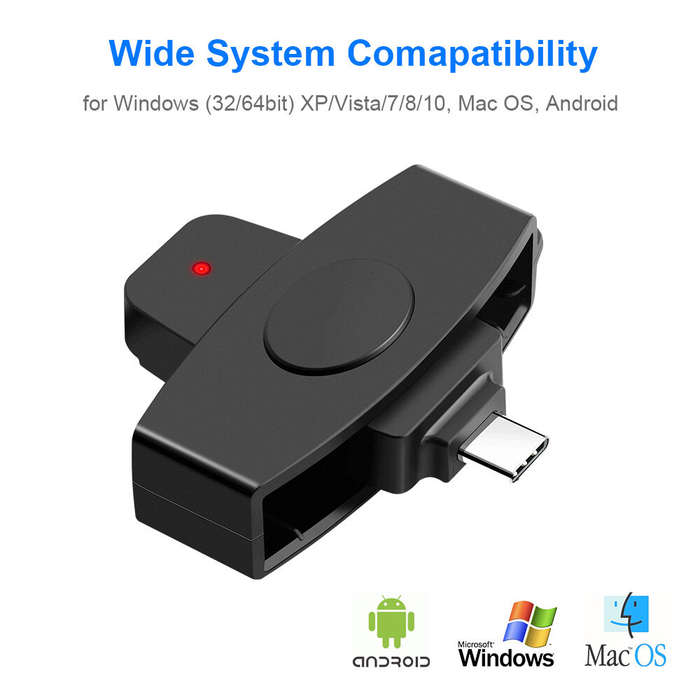Black - Multi-function Smart Card Reader Type-C CAC Card Government ID National ID Online Banking Di